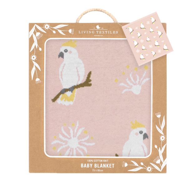 Living Textiles Australiana Baby Blanket - Cockatoo/Blush