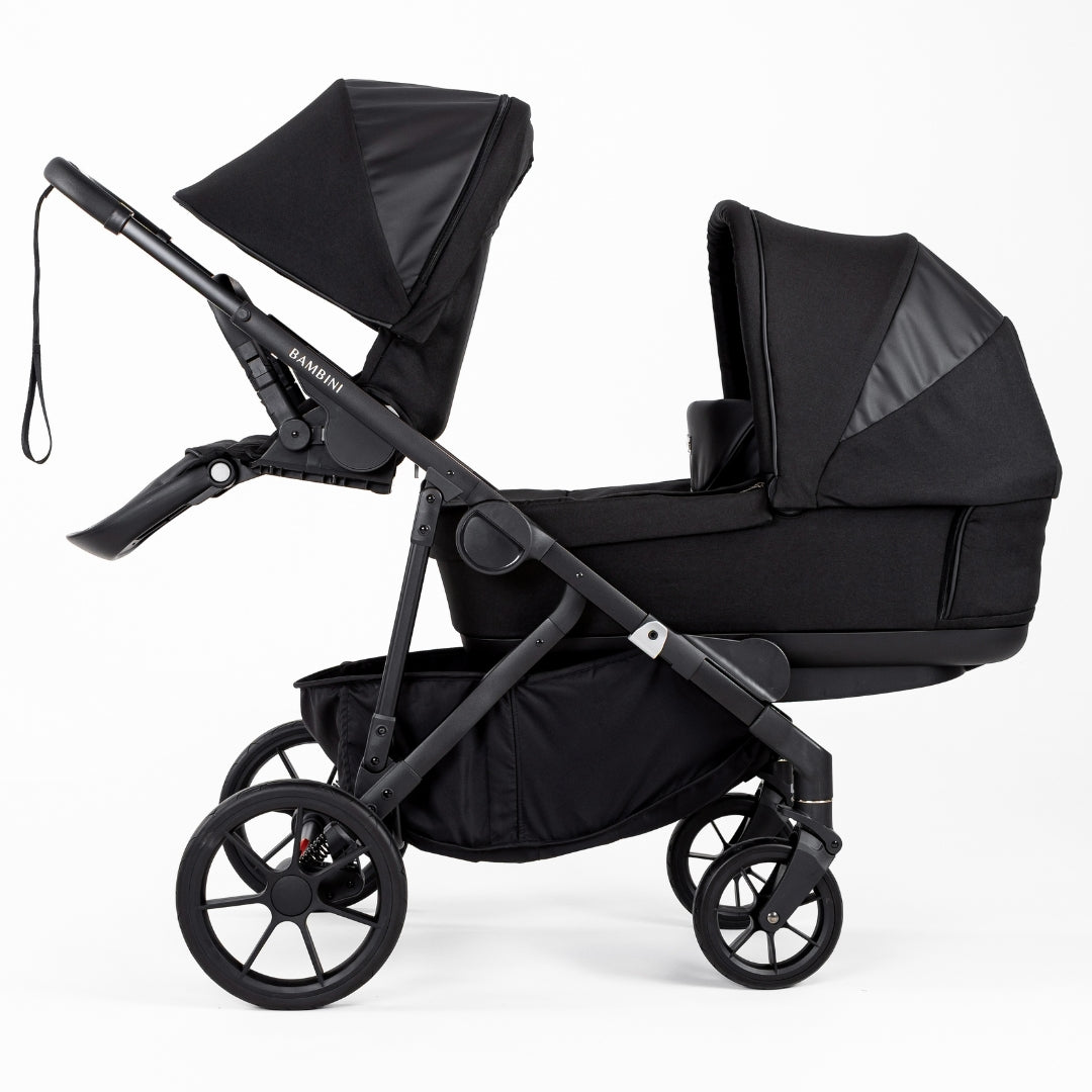 Bambini Prams Lisbon Black/Black Standard Bundle (with Bassinet & Lower Adaptors)