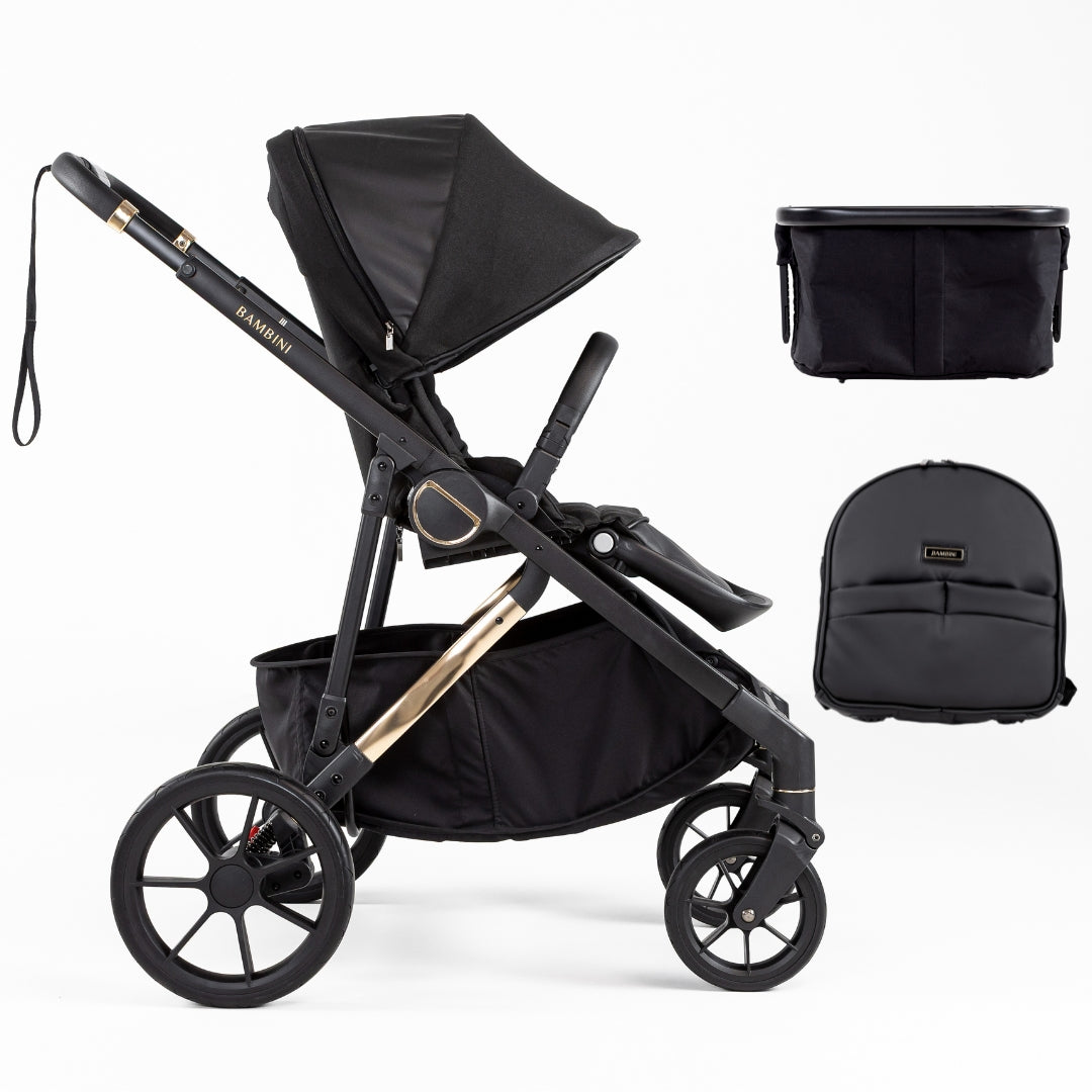 Bambini Prams Lisbon Black/Gold Single Pram