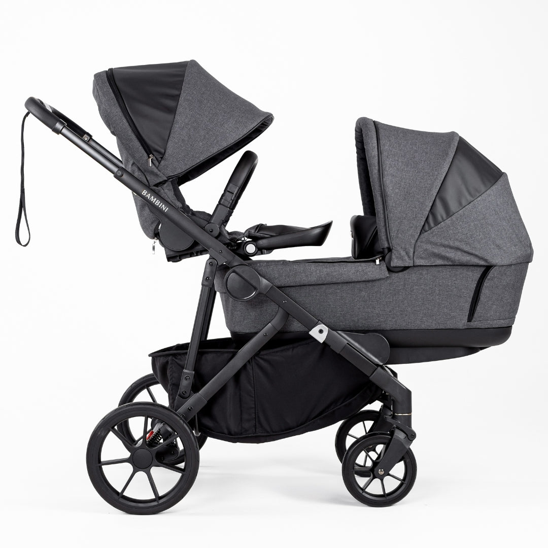 Bambini Prams Lisbon Charcoal/Black Standard Bundle (with Bassinet & Lower Adaptors)