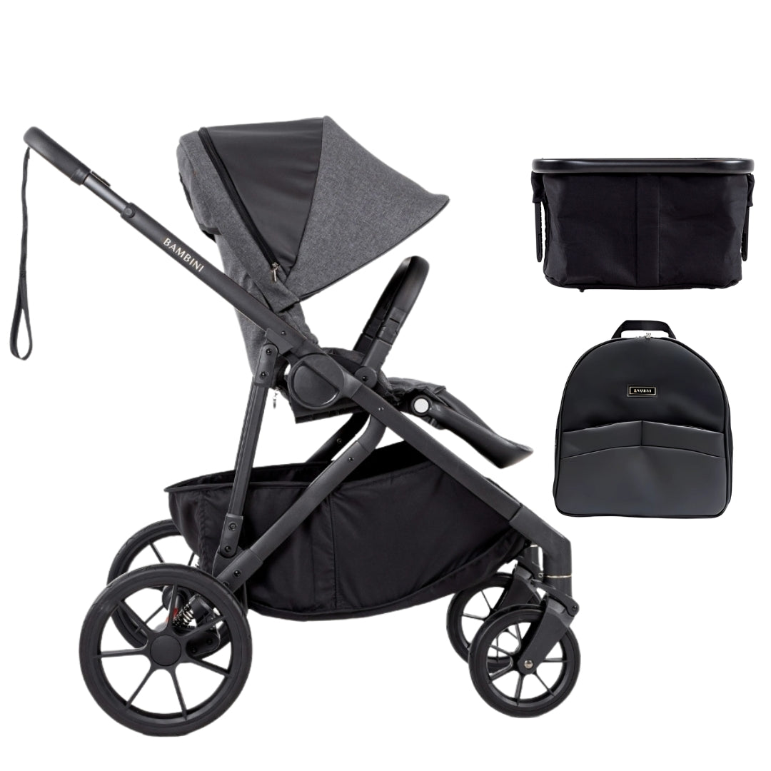 Bambini Prams Lisbon Charcoal/Black Single Pram