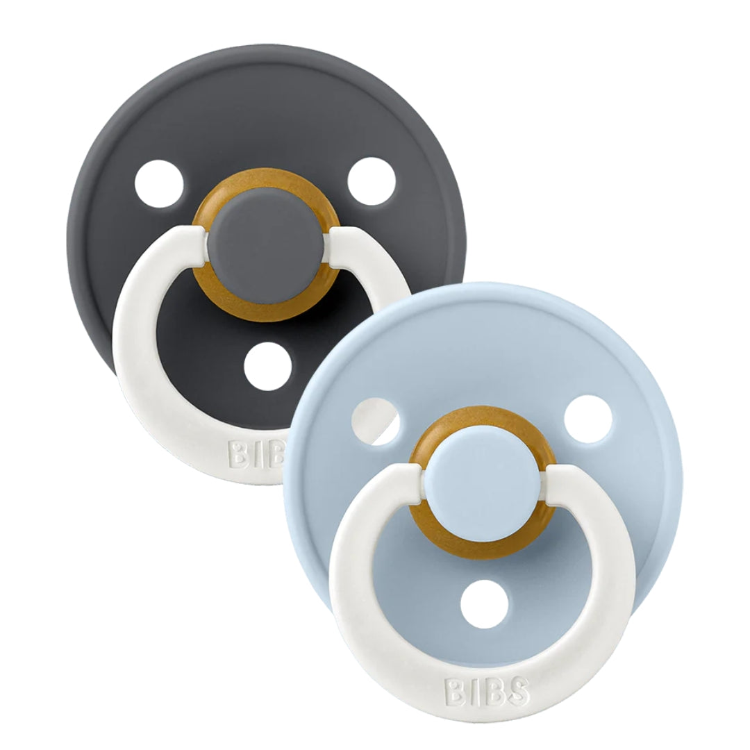 BIBS Dummy Night Glow Iron/Baby Blue 2pk Size 2