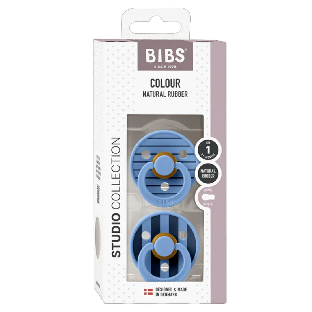 BIBS Dummy Studio Collection Round 2pk Pin Sky Blue Mix Size 1