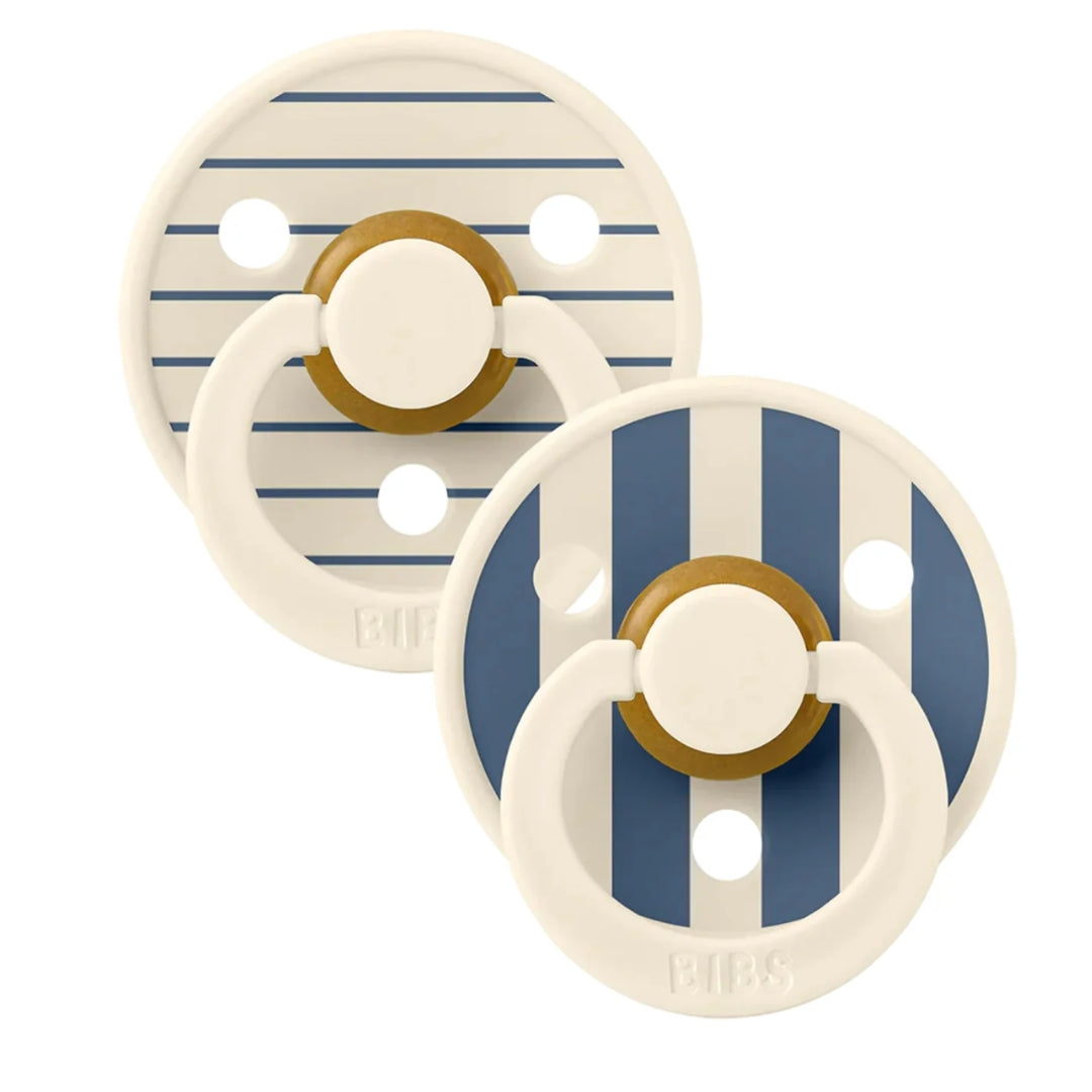 BIBS Dummy Studio Collection Round 2pk Pin Ivory Steel Blue Mix Size 1