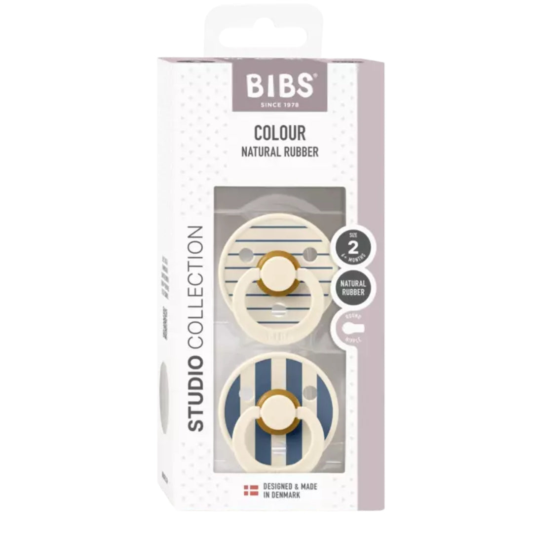 BIBS Dummy Studio Collection Round 2pk Pin Ivory Steel Blue Mix Size 2