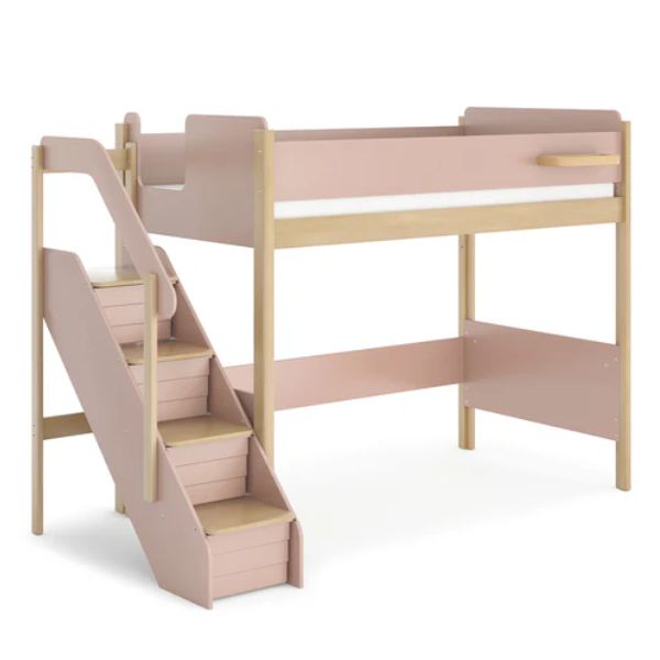 Boori Kids Natty King Single Loft Bed with Storage Staircase Cherry / Almond