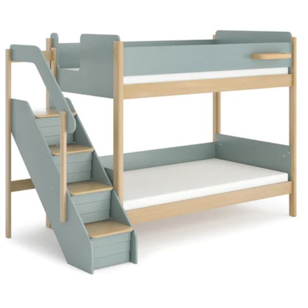 Boori Kids Natty King Single Bunk Bed with Storage Staircase V24 Blueberry / Almond