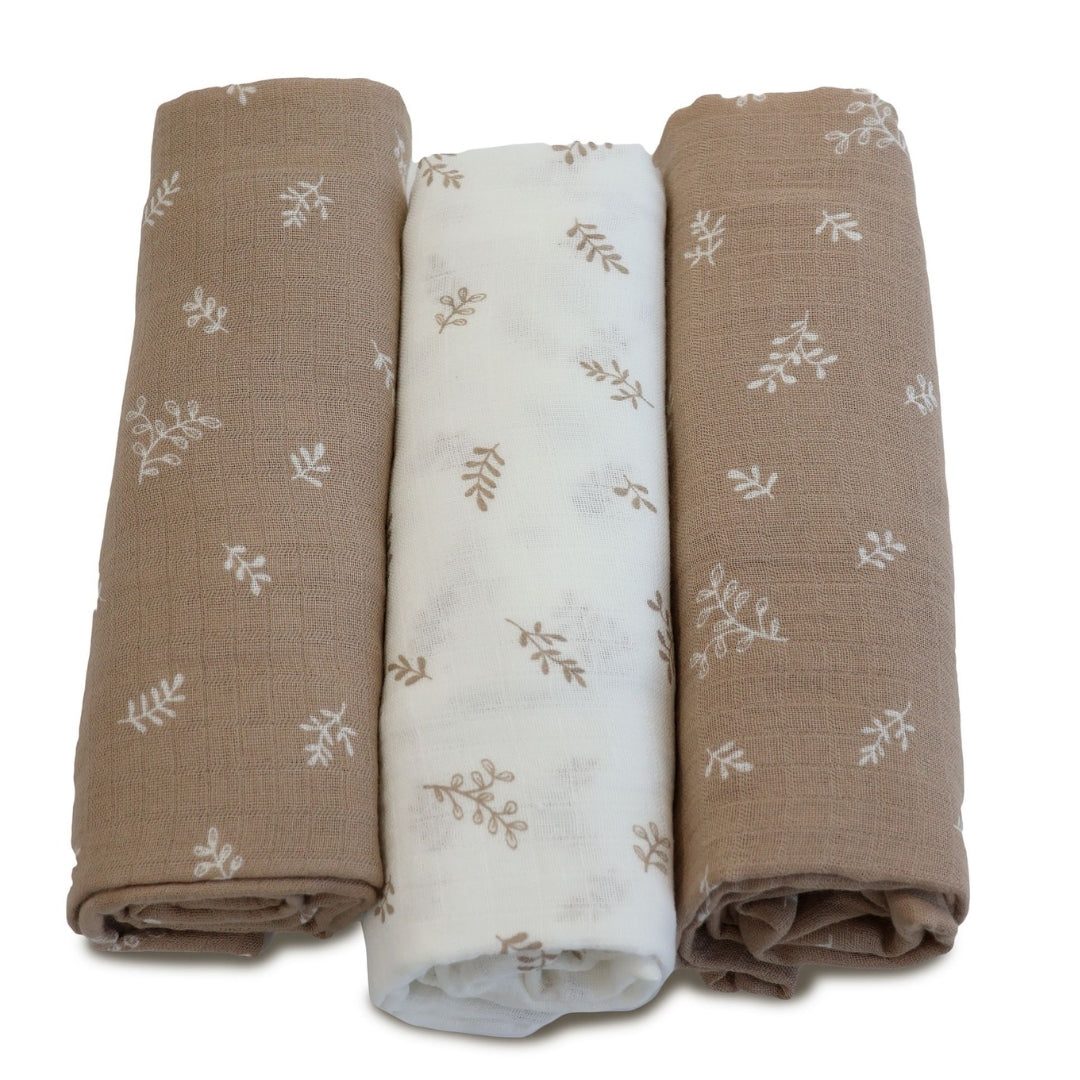 Bubba Blue Organic Cotton Muslin Wraps 3pk Chestnut