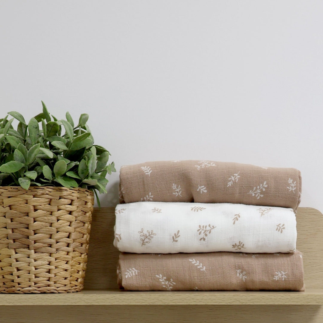 Bubba Blue Organic Cotton Muslin Wraps 3pk Chestnut