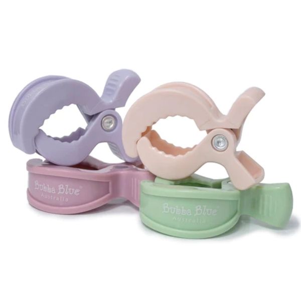 Bubba Blue Pram Clips Girl 4pk - Dusty Berry/Salmon/Lilac/Olive