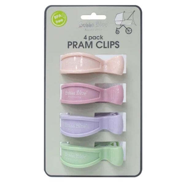 Bubba Blue Pram Clips Girl 4pk - Dusty Berry/Salmon/Lilac/Olive
