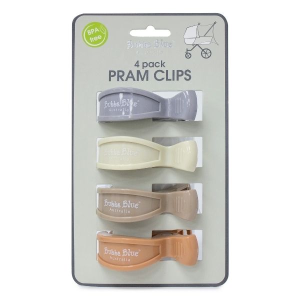 Bubba Blue Pram Clips Unisex 4pk - Grey/Sand/Nutmeg/Terracotta