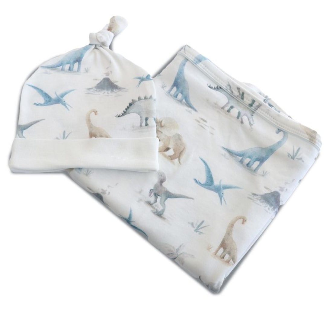 Bubba Blue Jurassic Jersey Swaddle & Beanie Set