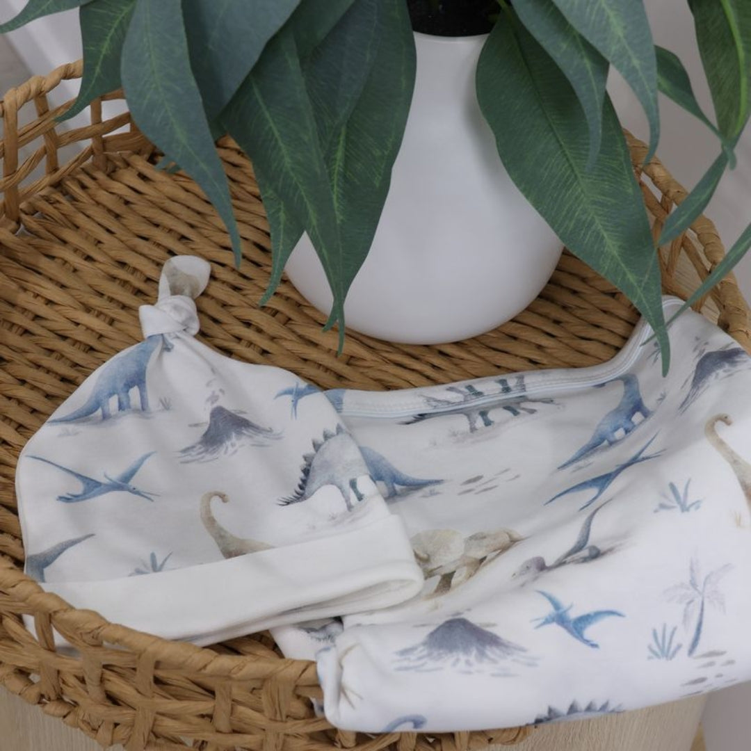 Bubba Blue Jurassic Jersey Swaddle & Beanie Set