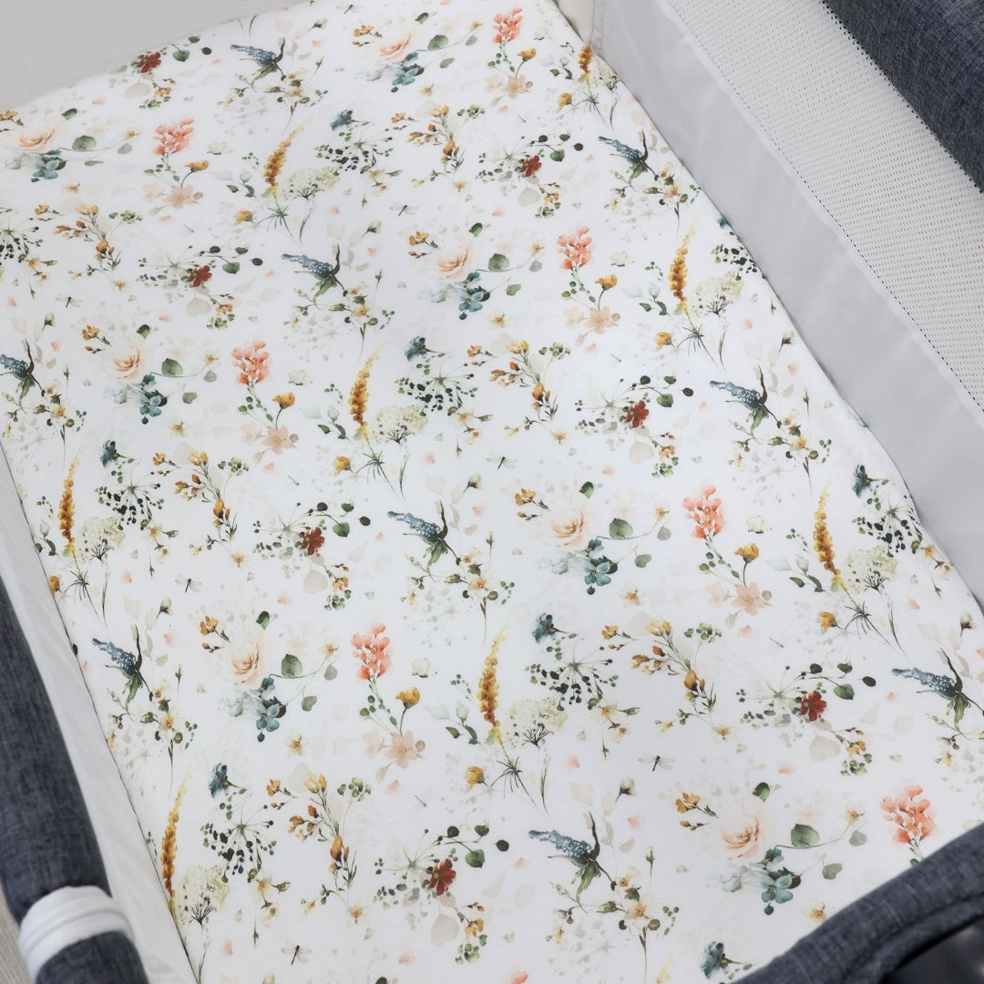 Bubba Blue Peonies Bamboo Jersey Bedside Sleeper Fitted Sheets 2 Pack