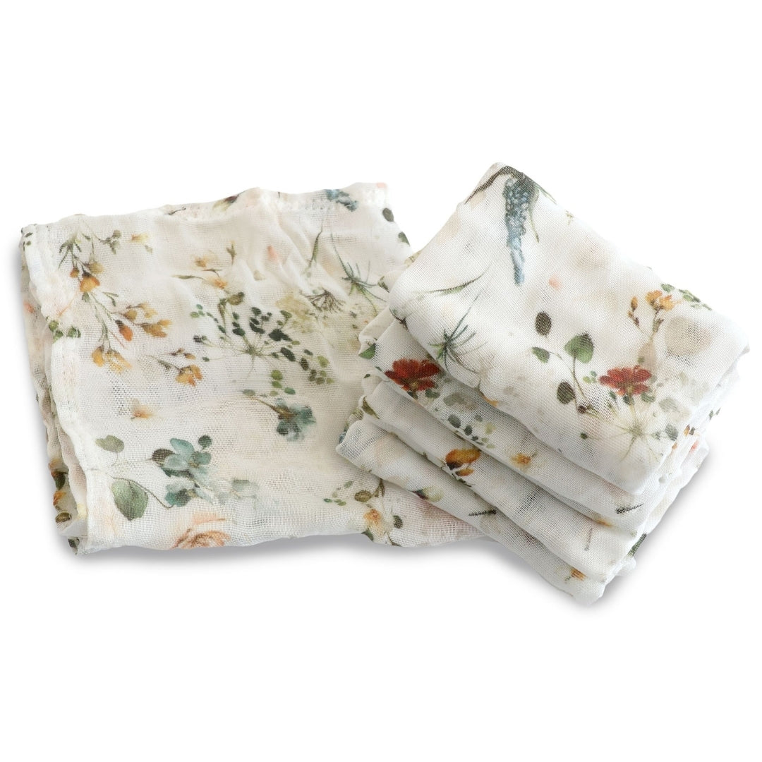 Bubba Blue Peonies Bamboo Muslin Face Washers 6 Pack