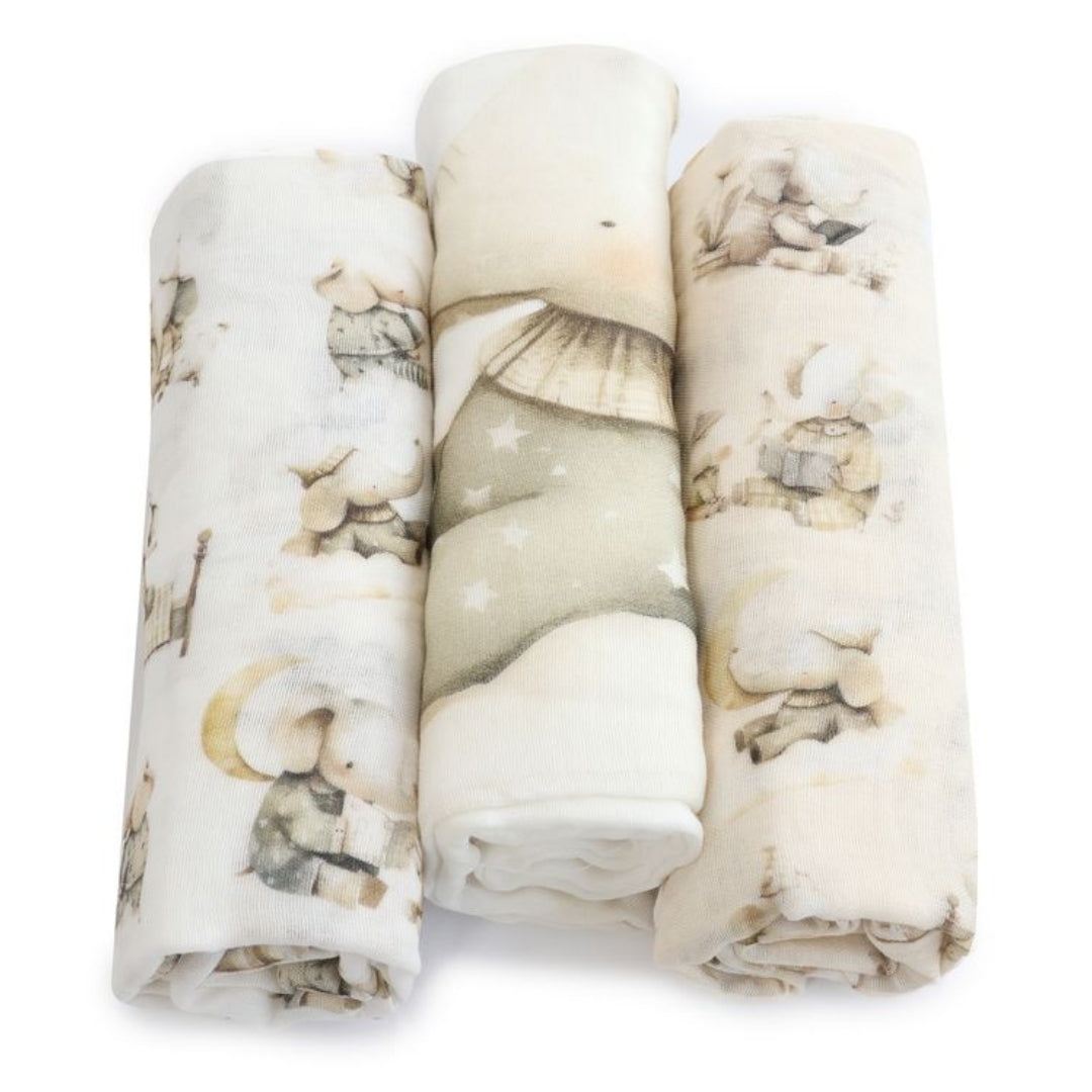 Bubba Blue Elephant Bedtime Muslin Wraps 3pk