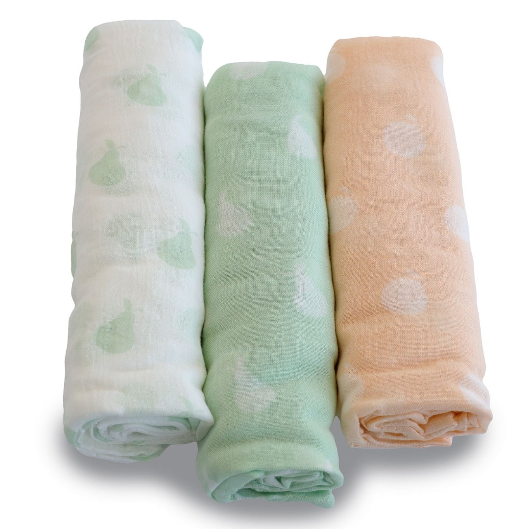 Bubba Blue Nordic Muslin Wrap 3pk Orange/Pear