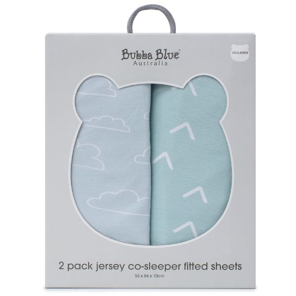 Bubba Blue Nordic Jersey Co-sleeper Fitted Sheets Dusty Sky/Mint 2pk