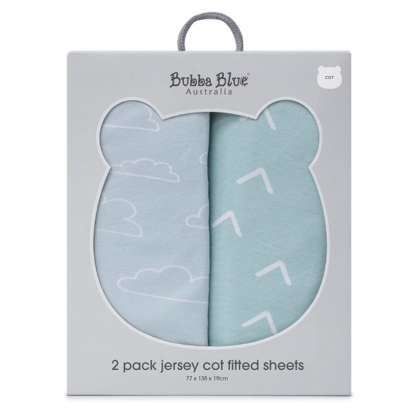 Bubba Blue Nordic Jersey Cot Fitted Sheets Dusty Sky/Mint 2pk