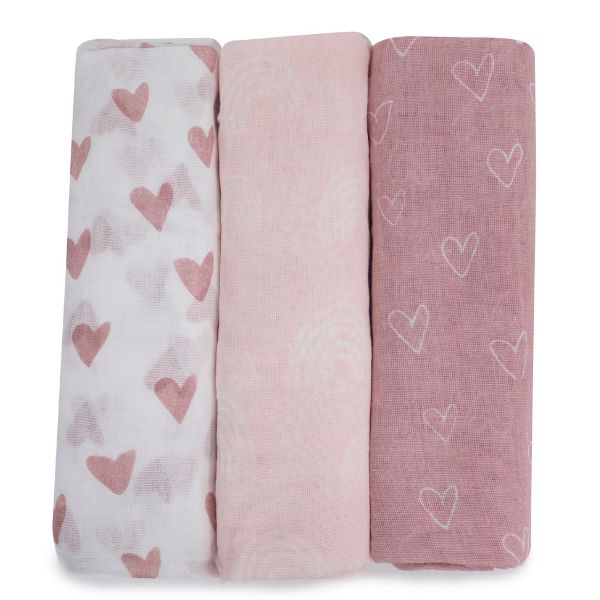 Bubba Blue Nordic Muslin Wrap 3pk Dusty Berry/Rose