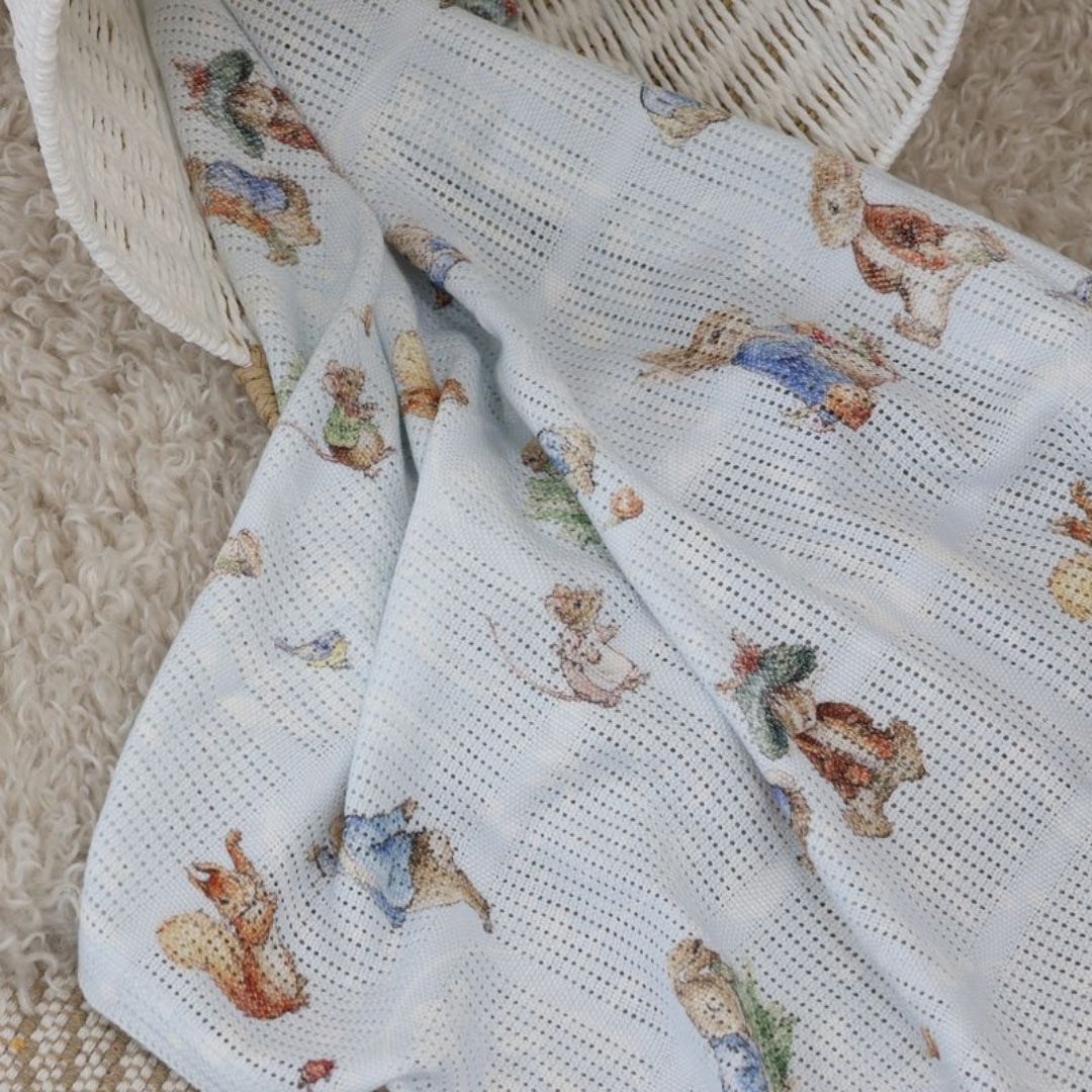 Bubba Blue Peter Rabbit Digital Print Cellular Blanket Peter Rabbit & Benjamin Bunny