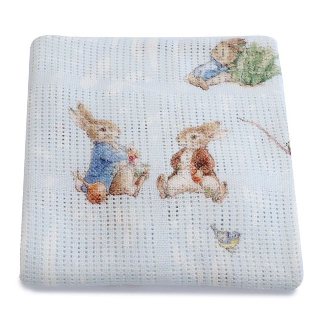 Bubba Blue Peter Rabbit Digital Print Cellular Blanket Peter Rabbit & Benjamin Bunny