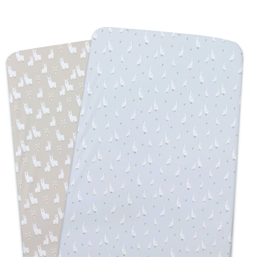 Bubba Blue Provincial Bedside Bed Fitted Sheets 2pk Sky/Almond