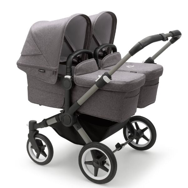 Bugaboo Donkey 5 Twin Stroller Grey Melange TRAVEL SYSTEM (includes 2 Bugaboo Turtle car seats with base & adaptors)