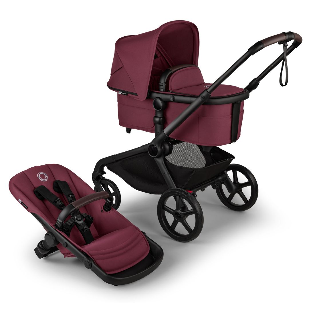 Bugaboo Kangaroo Complete Single Stroller BLACK/DARK CHERRY-DARK CHERRY TRAVEL SYSTEM (includes Bugaboo Turtle car seat with base & adaptors)