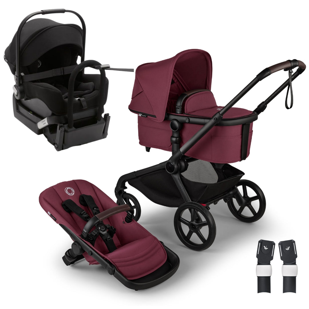 Bugaboo Kangaroo Complete Single Stroller BLACK/DARK CHERRY-DARK CHERRY TRAVEL SYSTEM (includes Bugaboo Turtle car seat with base & adaptors)