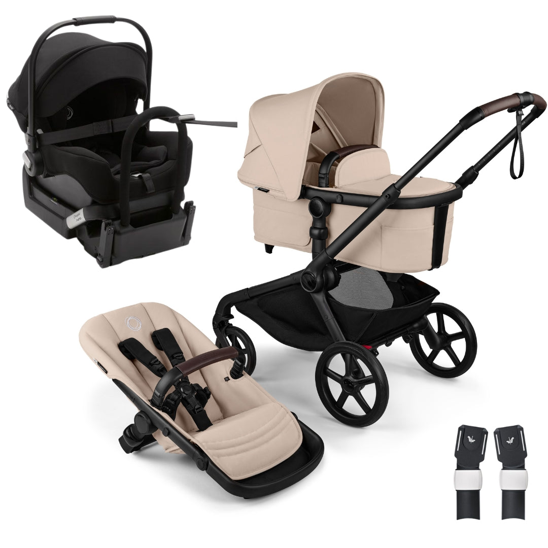 Bugaboo Kangaroo Complete Single Stroller BLACK/DESERT TAUPE-DESERT TAUPE TRAVEL SYSTEM (includes Bugaboo Turtle car seat with base & adaptors)