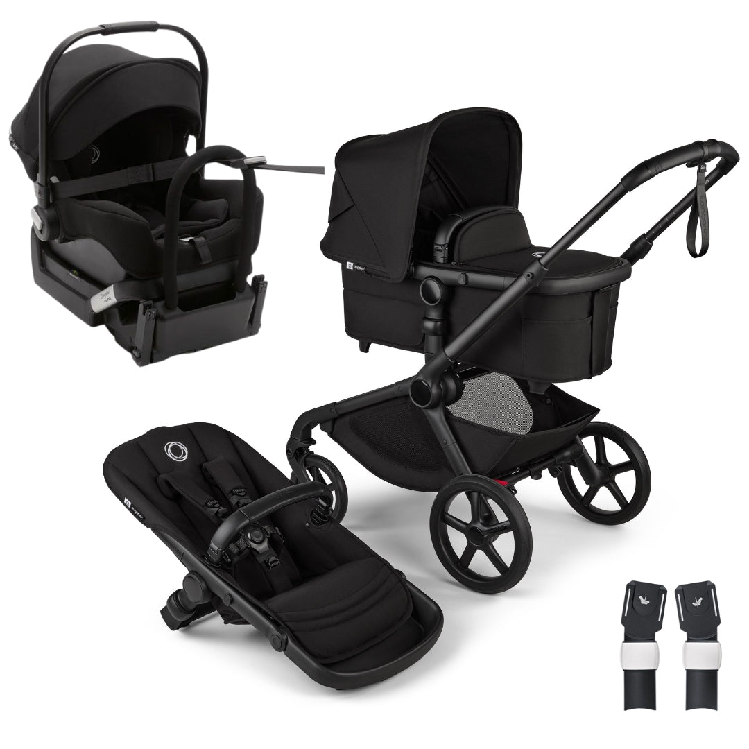 Bugaboo Kangaroo Complete Single Stroller BLACK/MIDNIGHT BLACK-MIDNIGHT BLACK  TRAVEL SYSTEM (includes Bugaboo Turtle car seat with base & adaptors)