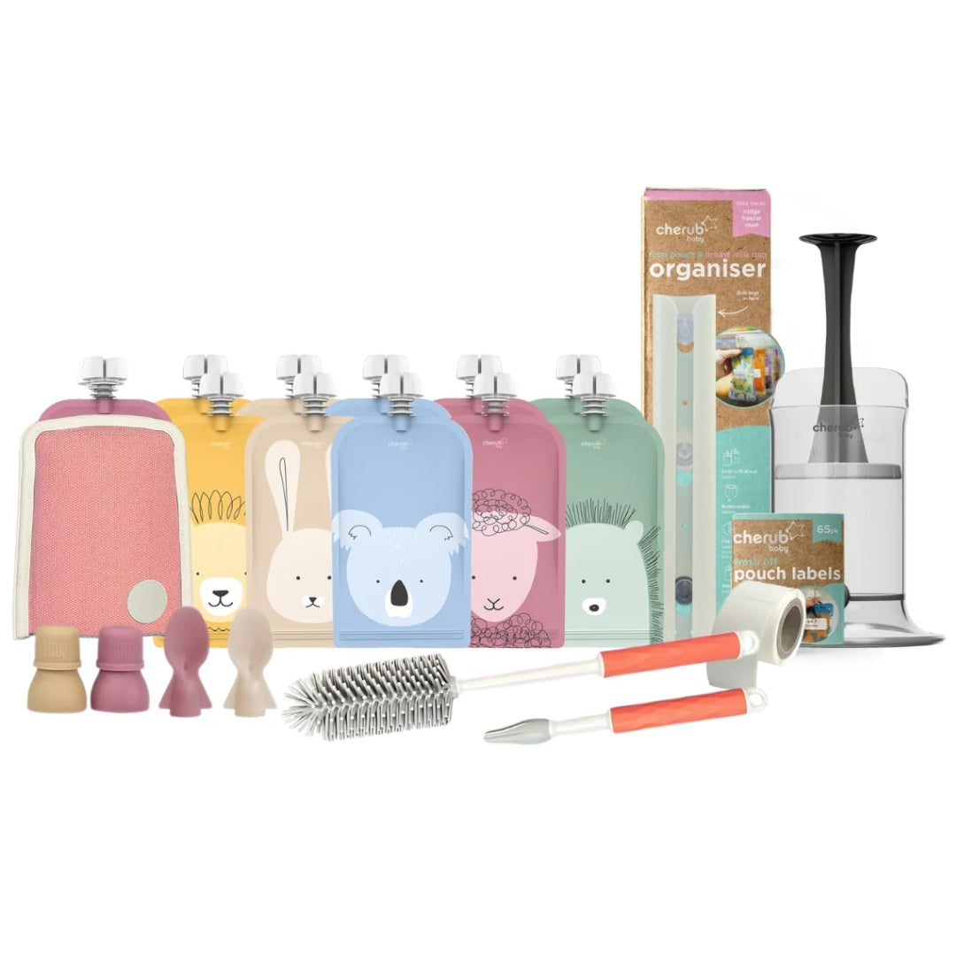 Cherub Baby Reusable Baby Food And Yoghurt Pouches Bundle Kit Dusty Rose & Sand