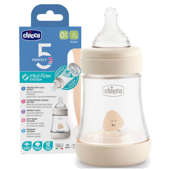 Chicco Perfect5 Silicone Bottle 150ml Slow Flow 0m+ Natural
