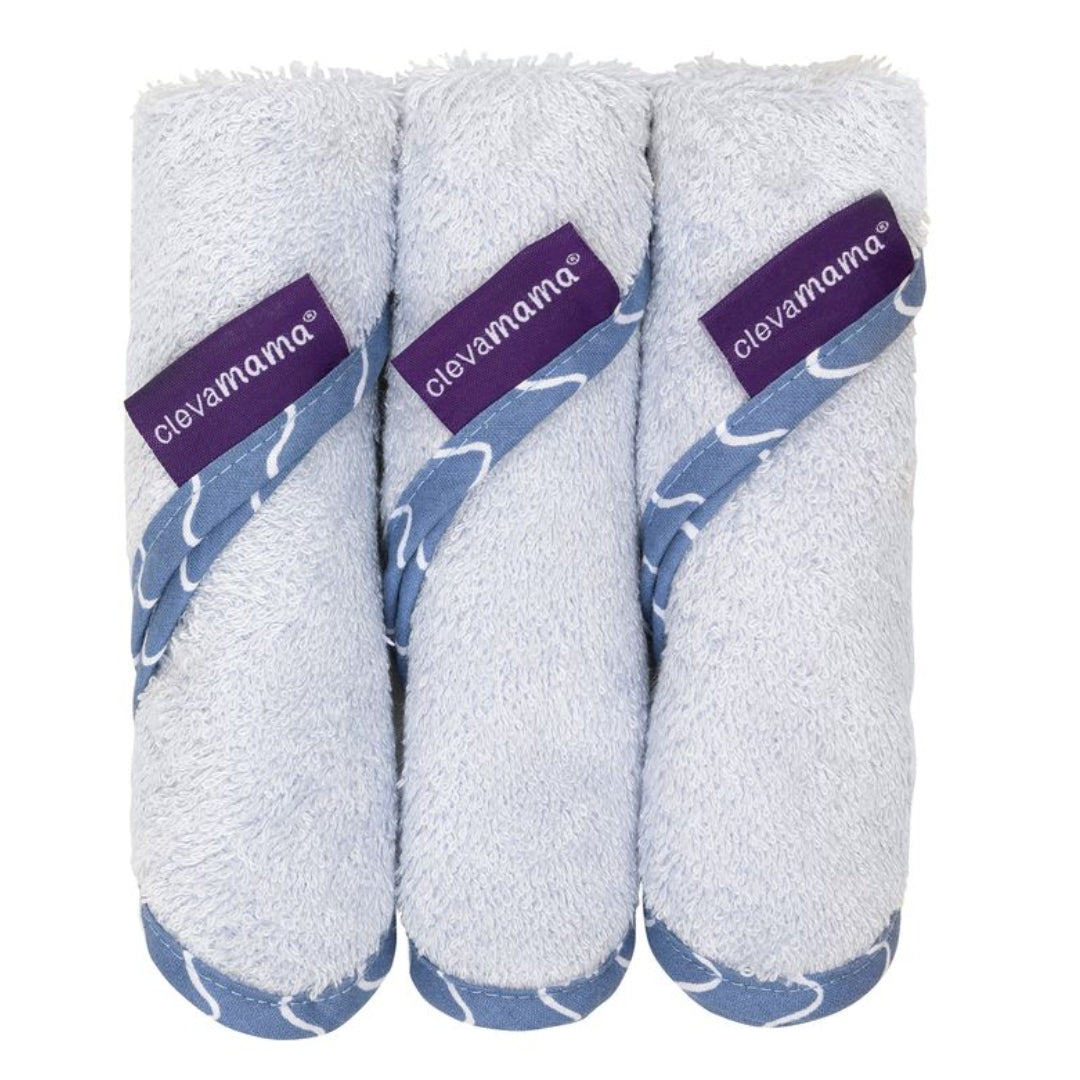 ClevaMama Bamboo Baby Washcloth Set 3pk Blue