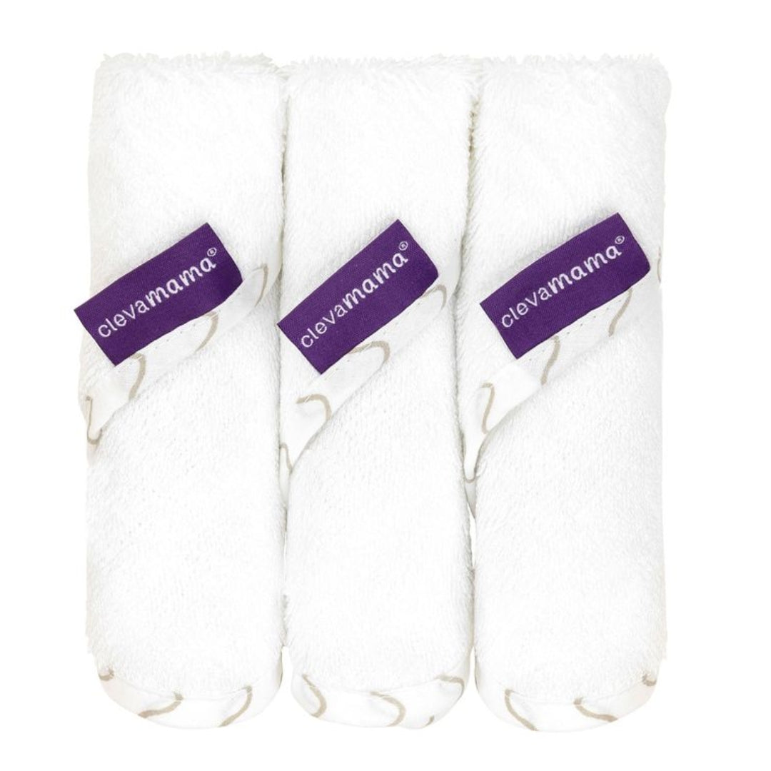 ClevaMama Bamboo Baby Washcloth Set 3pk White/Grey