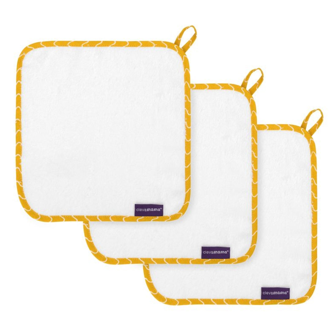 ClevaMama Bamboo Baby Washcloth Set 3pk White/Honey