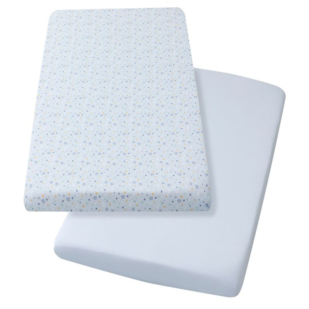 ClevaMama Jersey Cotton Fitted Sheets One Size Cot & Cot Bed 2pk Blue
