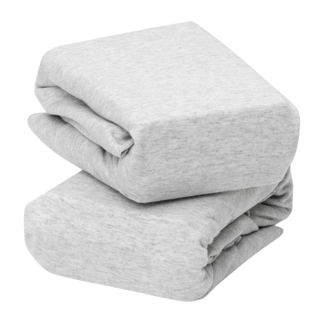 ClevaMama Jersey Cotton Fitted Sheets One Size Cot & Cot Bed 2pk Melange Grey