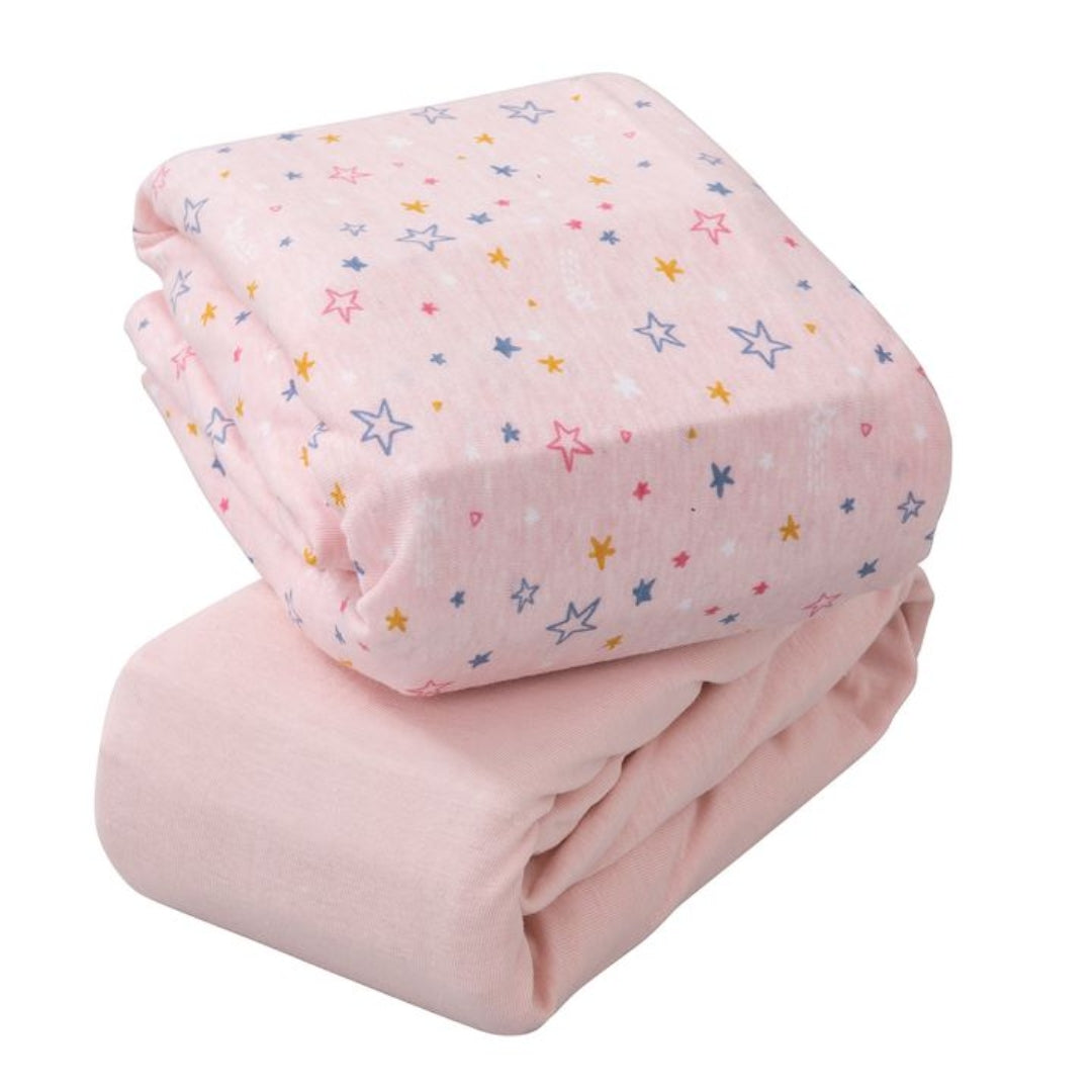 ClevaMama Jersey Cotton Fitted Sheets One Size Cot & Cot Bed 2pk Pink