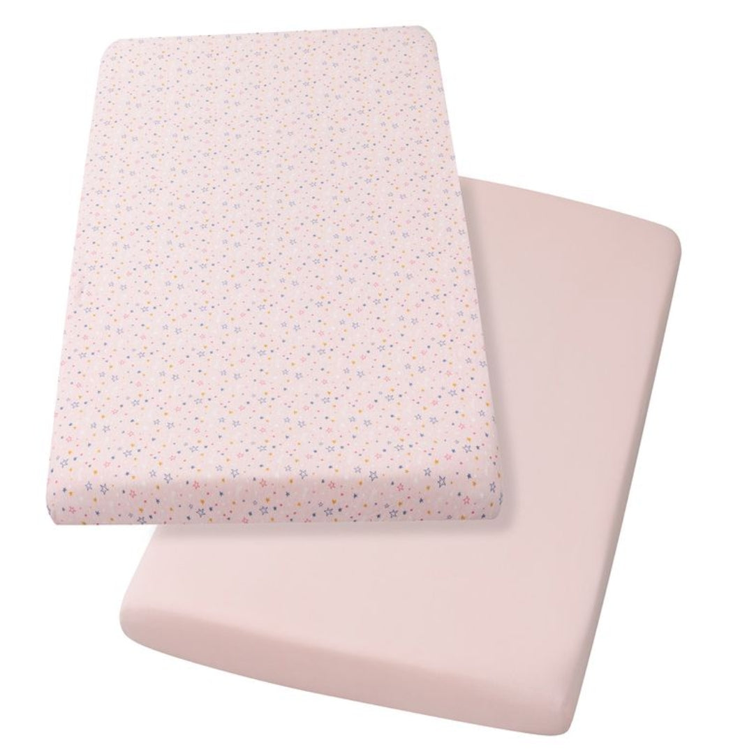 ClevaMama Jersey Cotton Fitted Sheets One Size Cot & Cot Bed 2pk Pink
