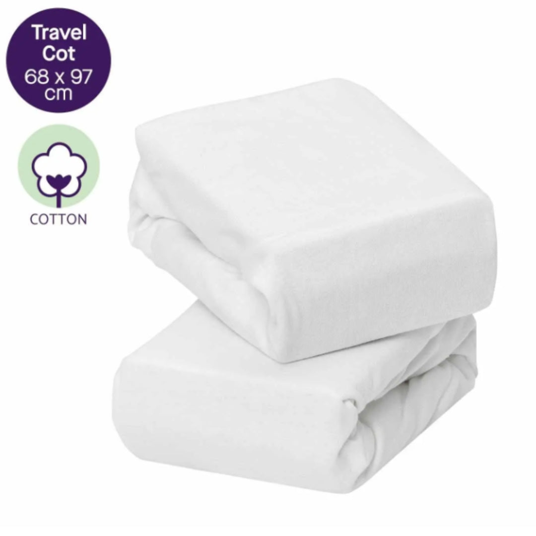 ClevaMama Jersey Cotton Fitted Sheets Travel Cot 2pk White