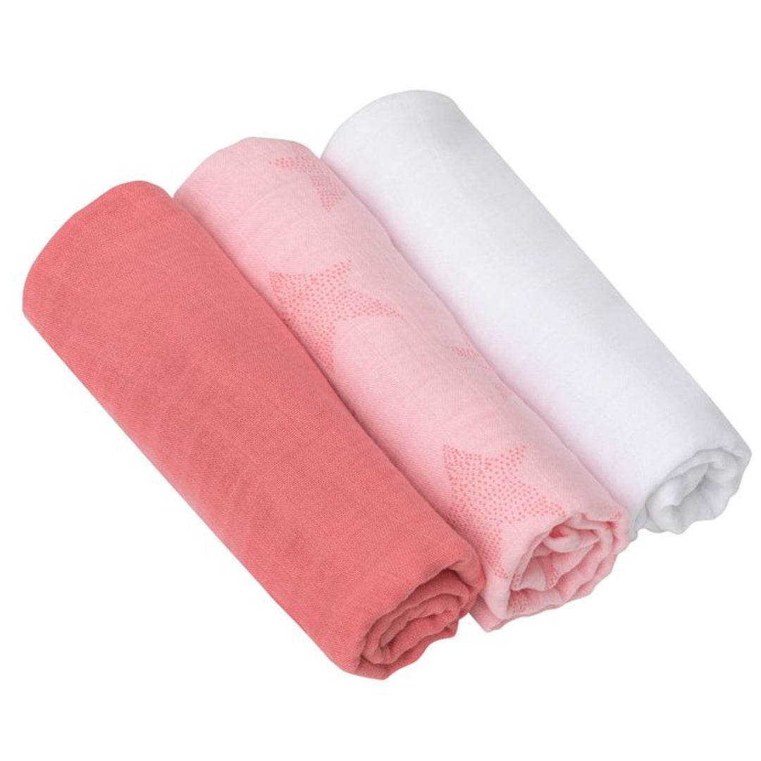 ClevaMama Muslin Cloth Set - Super Soft Bamboo & Cotton 3 Pack Pink