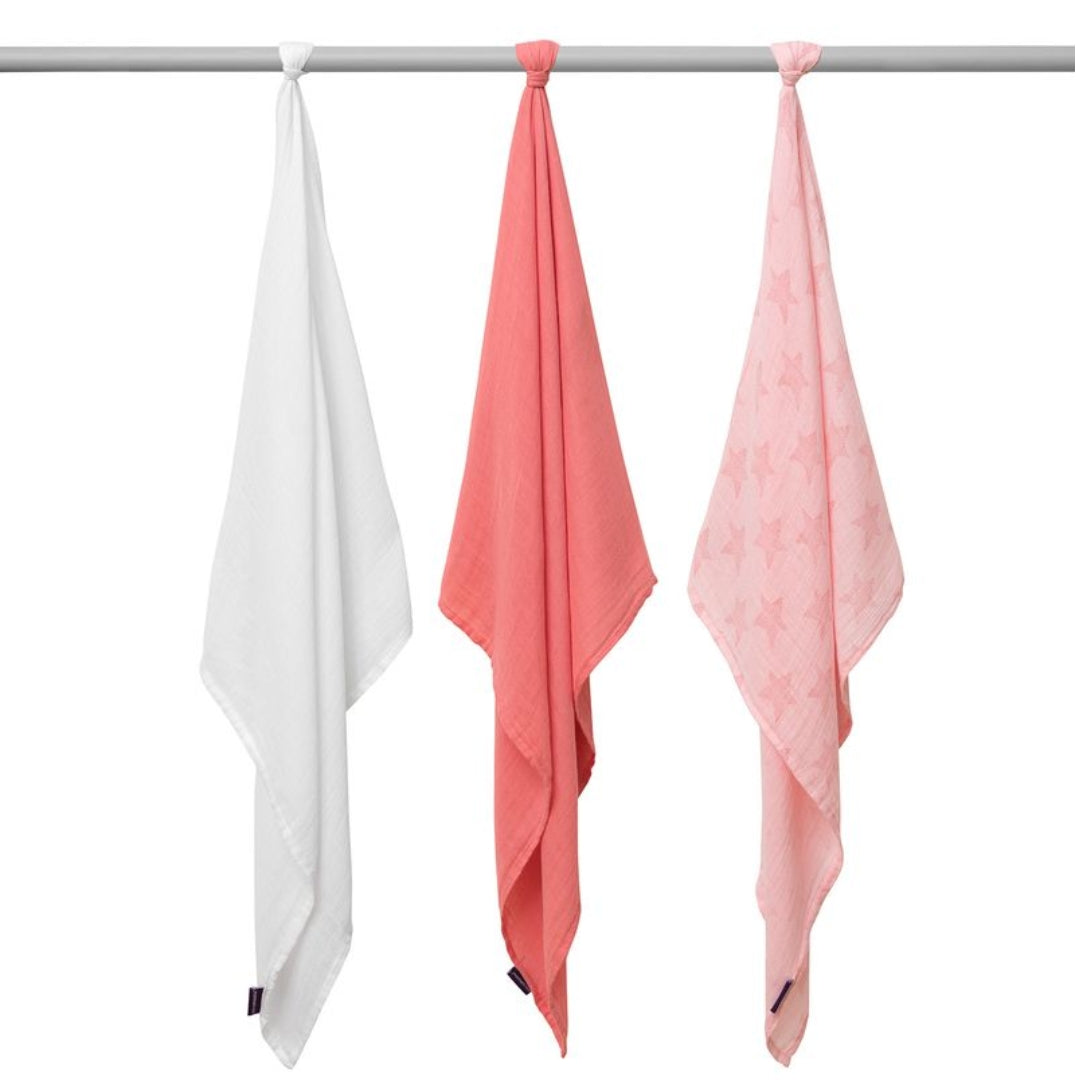 ClevaMama Muslin Cloth Set - Super Soft Bamboo & Cotton 3 Pack Pink