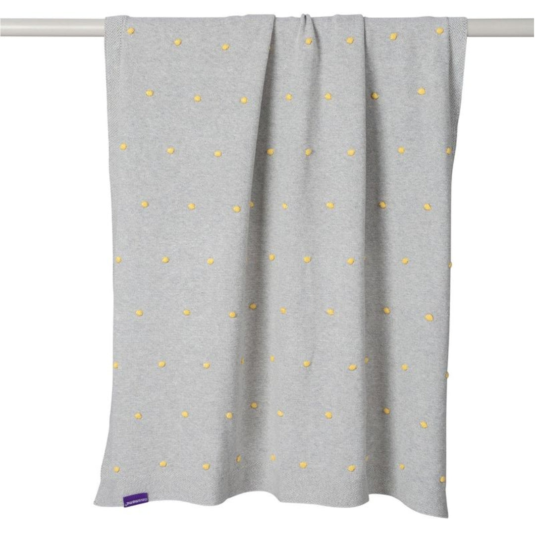 ClevaMama Knitted Pom Pom Baby Blanket Organic Cotton Grey