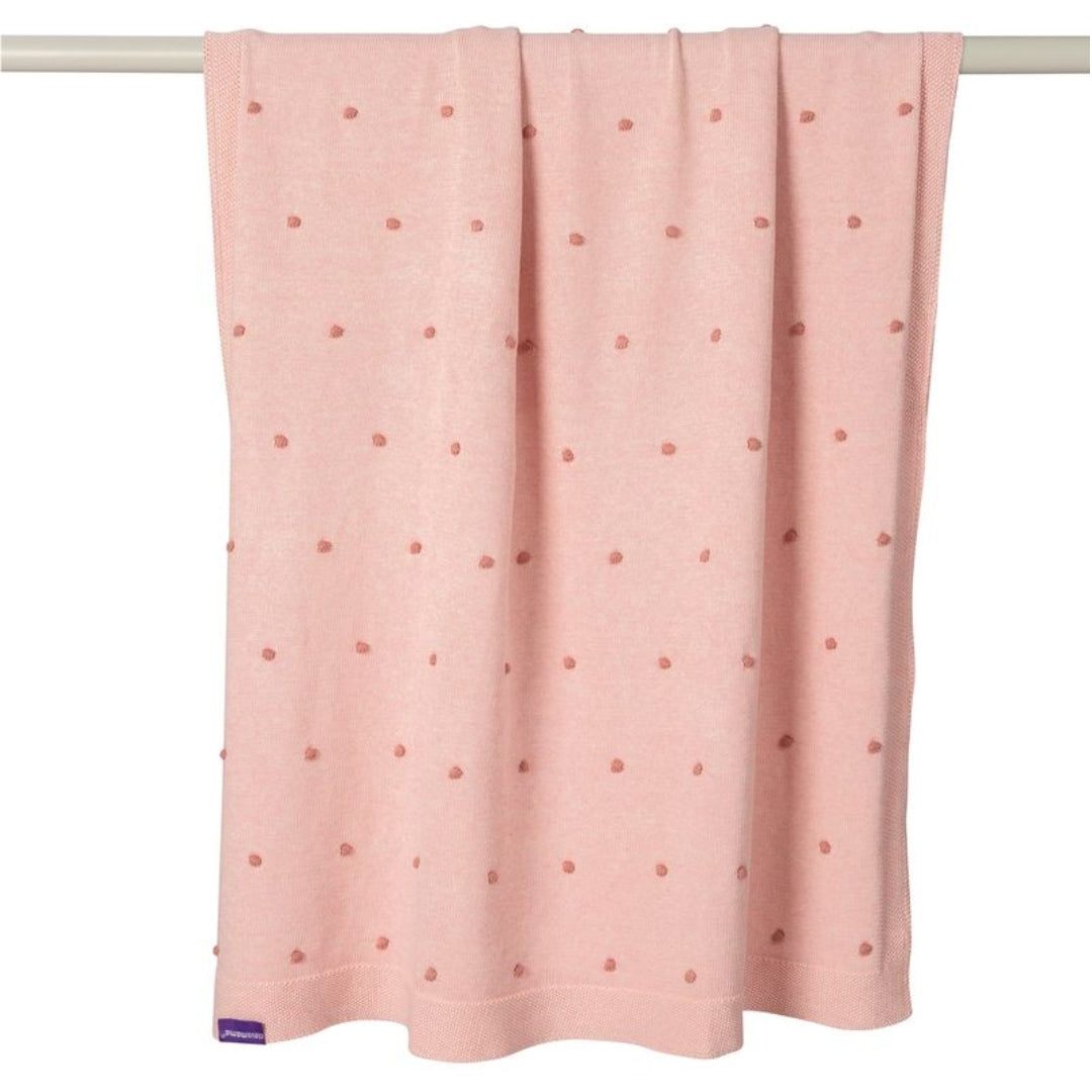 ClevaMama Knitted Pom Pom Baby Blanket Organic Cotton Pink
