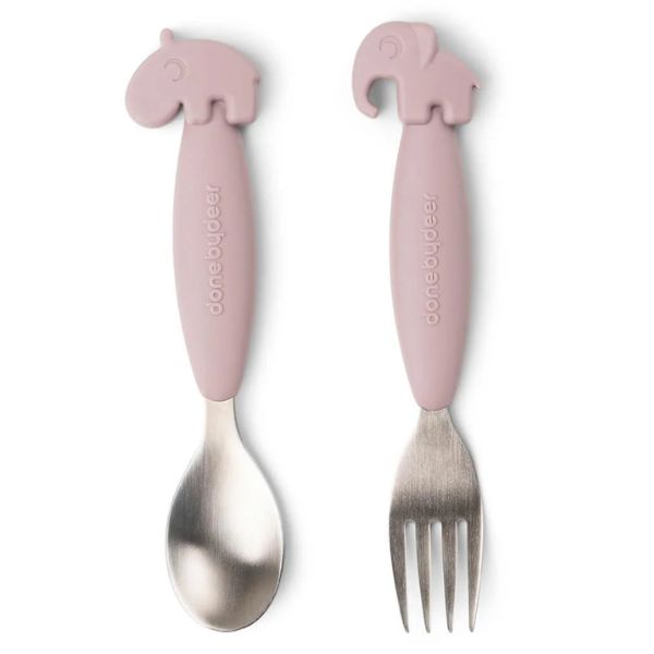 Done By Deer Easy-Grip Spoon and Fork Set Deer Friends Powder