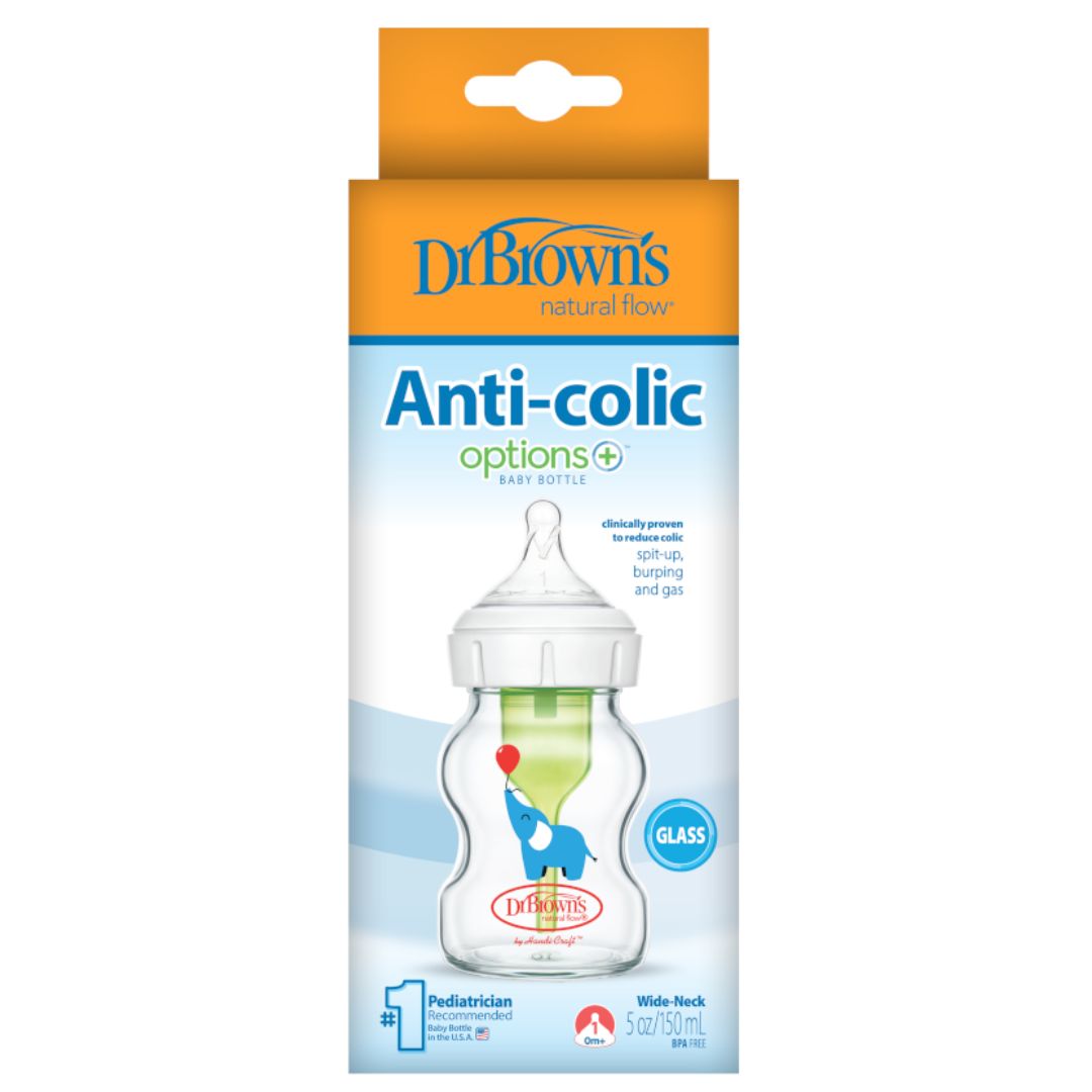 Dr Brown's OPTIONS+ Wide Neck Glass Feeding Bottle 150ml 1pk