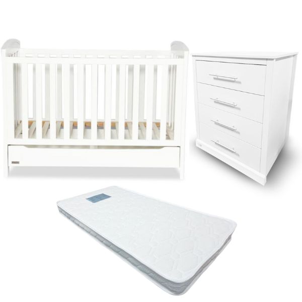 Eldita Oxford Cot V2 with Mattress + Versatile Chest